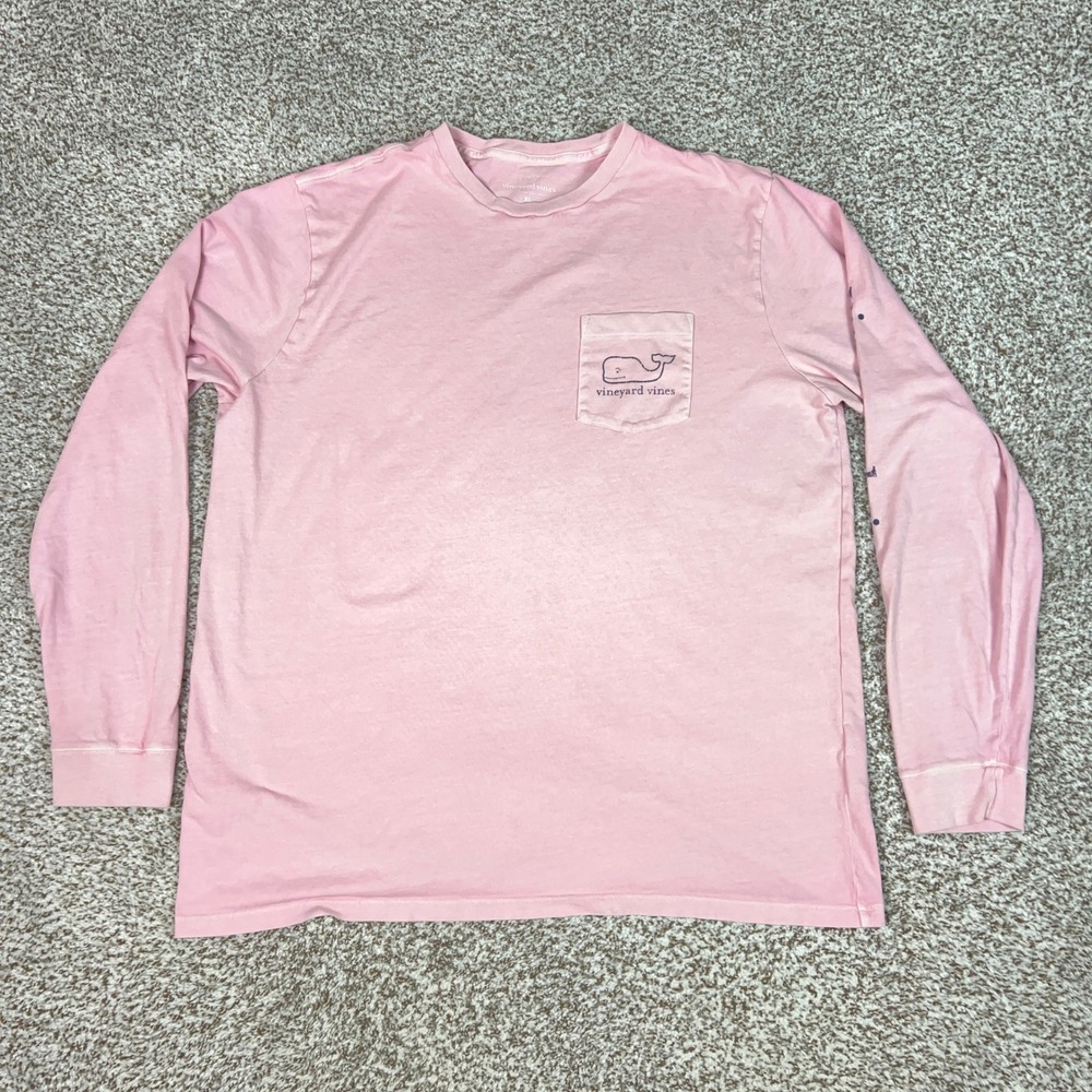 Vineyard Vines Shirt Mens XL Pink Long Sleeve T Casual Whale Graphic Pocket Tee